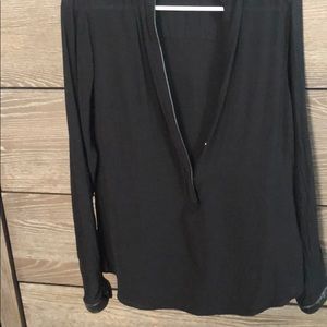 Zara blouse black with faux leather piping